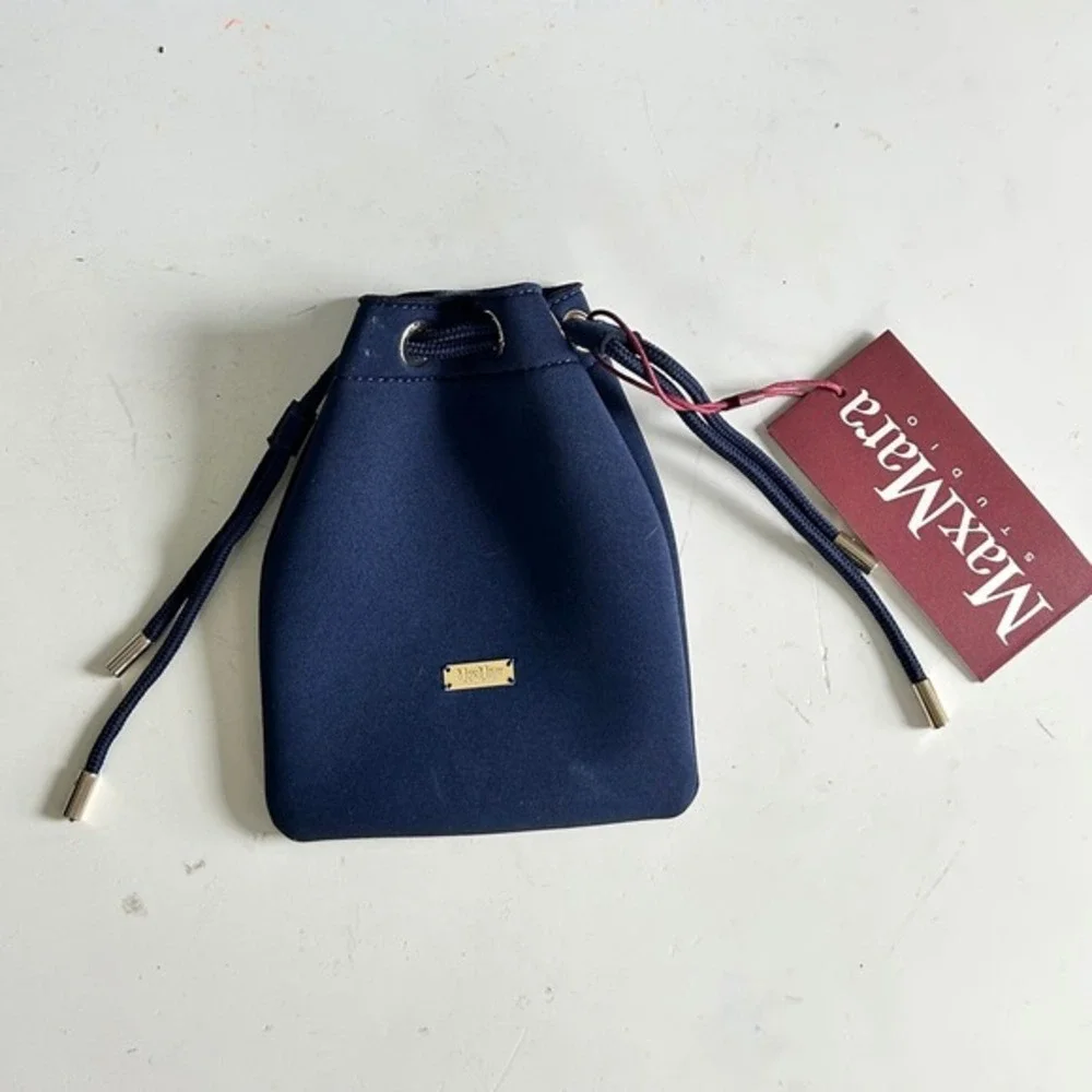 Max Mara Studio Neoprene Drawstring Travel Pouch Blue‎ Beauty Case  NWT